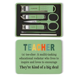 Teacher Appreciation Gifts Nail Clipper Set, 6 Pcs Toenail Clippers, Stainless Steel Fingernail Clipper Sharpest Thick Toenail & Ingrown Nail Clipper Set (Teacher Green)