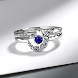 Anillo de Mujer TREE NEST Anillo Ajustable Anillo 2 en 1 Diseño de Estrellas y Luna para Mujer,Anillo de Boda Anillo de Promesa Regalo Ideal para Mujeres Color Plata Tamaño Universal 30065