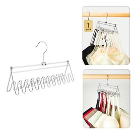 HOUSE DAY Silvery Underwear Bra & Tank Top Hanger Metal 1Pack, 20 Hooks Capacity Foldable for Bras, Tank Tops, Scarves etc - Durable Closet Organizers and Storage