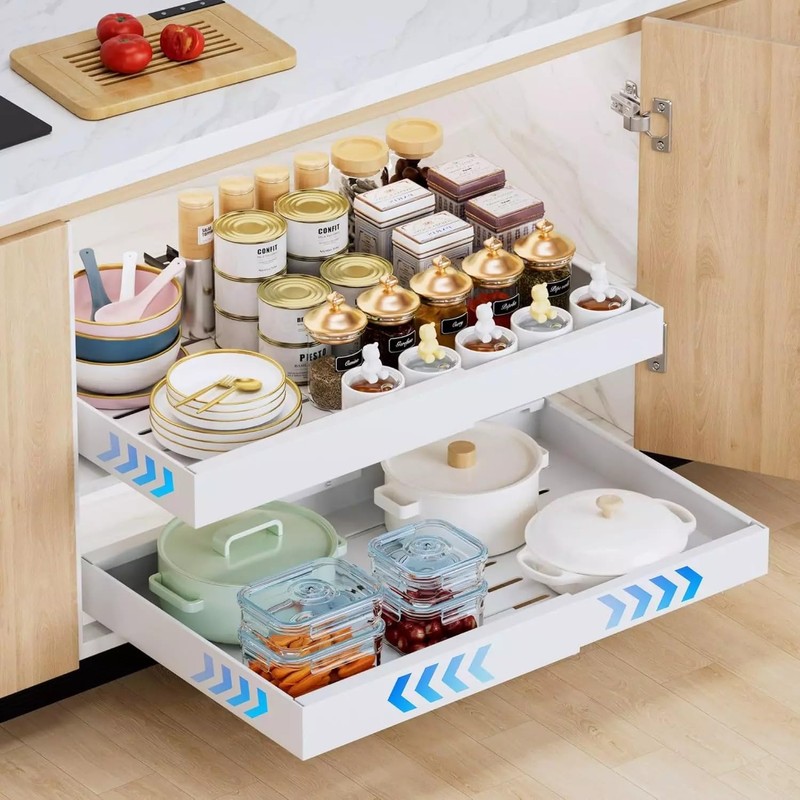 Pull out Cabinet Organizer, Depth(20.87'') and Expandable Width(12.60"-20.47") Heavy Duty