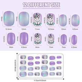 240 Pieces Children False Nails Kids Girls Press on Short Artificial Fake Nails Cute Pre Glue Full Cover Acrylic Nail Tip Kit for Children Little Girl