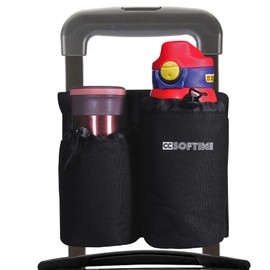 CCSOFTIME Suitcase Travel Cup Holder,Free Hands Luggage Cup Holder,Drink Beverage Caddy Attchment for Water Bottle Coffee Mugs for Flight Attendant Traveler-Black