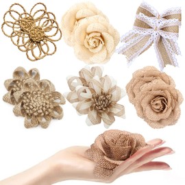 INLAZYTIM 12PCS Large Burlap Flowers for Crafts 3.15 in, Handmade Jute Burlap Roses Embellishments for Wedding Party Scrapbooking Decorations