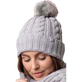 HEAT HOLDERS Maine Thermal Pom Pom Turn Over Beanie - Women's One Size Fits Most, Grey