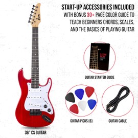 LyxPro CS 30” Electric Guitar Kit for Beginner, Intermediate & Pro Players with Guitar, Amp Cable, 6 Picks & Learner’s Guide | Solid Wood Body, Volume/Tone Controls, 5-Way Pickup - Red