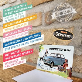 Nostalgic Art 10175 Trabant 601 Schön war die Zeit, Blechpostkarte, 10 x 14 CM