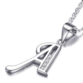 MASADA 925 Silver Letter Necklace - Initial Pendant with Cubic Zirconia Stones - 18" Chain with Velvet Pouch, Sterling Silver, Cubic Zirconia