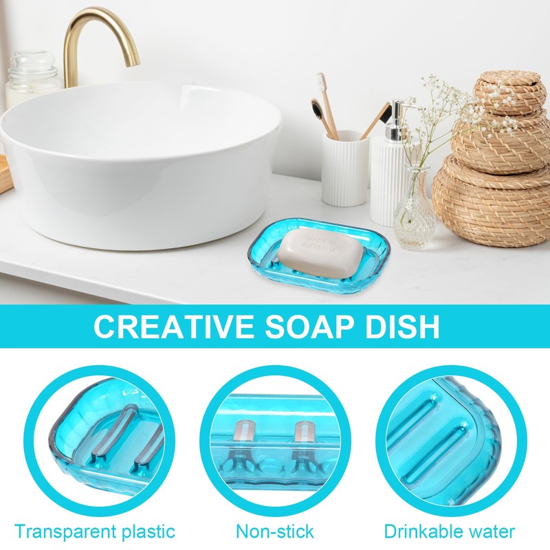Self-Draining Soap Dish, Pack of 2 Soap Dish Sink, Plastic
