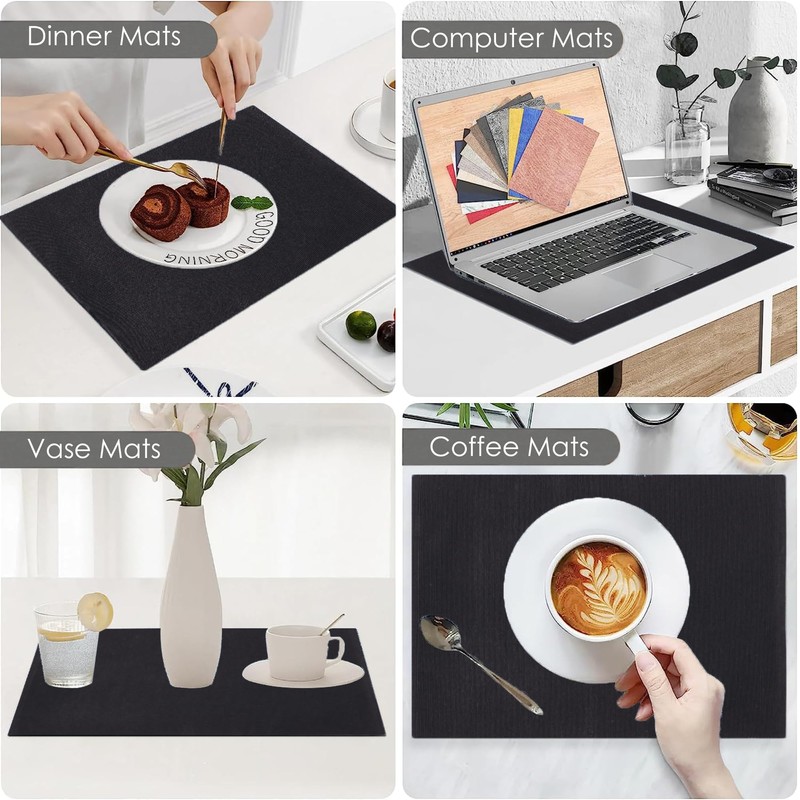 Black Placemats Set of 4 Kitchen Dining Cloth Reversible Cotton