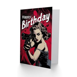 Artery8 Birthday Card Comic Book Woman Spy Sultry Sexy for Him Her Man Woman Greeting Card