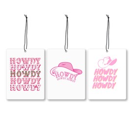 Mancheng-zi Pink Western Cowgirl Car Air Freshener 3Pcs, Preppy Pink Western Howdy Air Freshener Hanging for Cars Closet Drawer or Books, Cute Girly Car Accessories Mirror Decor for Women