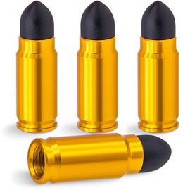 MEAJOO 4PCS Bullet Style Tire Valve Stem Caps, Plastic Tip Tire Valve Caps, Aluminum Alloy Dustproof Waterproof Valve Caps Cover fits Cars, Trucks, Bikes, Motorcycles and Bicycles(Gold)