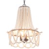 Wood Beaded Chandelier 3-Light Bohemia Pendant Light Fixture Farmhouse Round