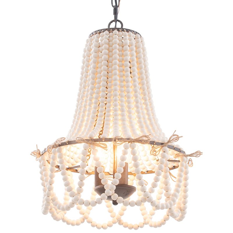 Wood Beaded Chandelier 3-Light Bohemia Pendant Light Fixture Farmhouse Round