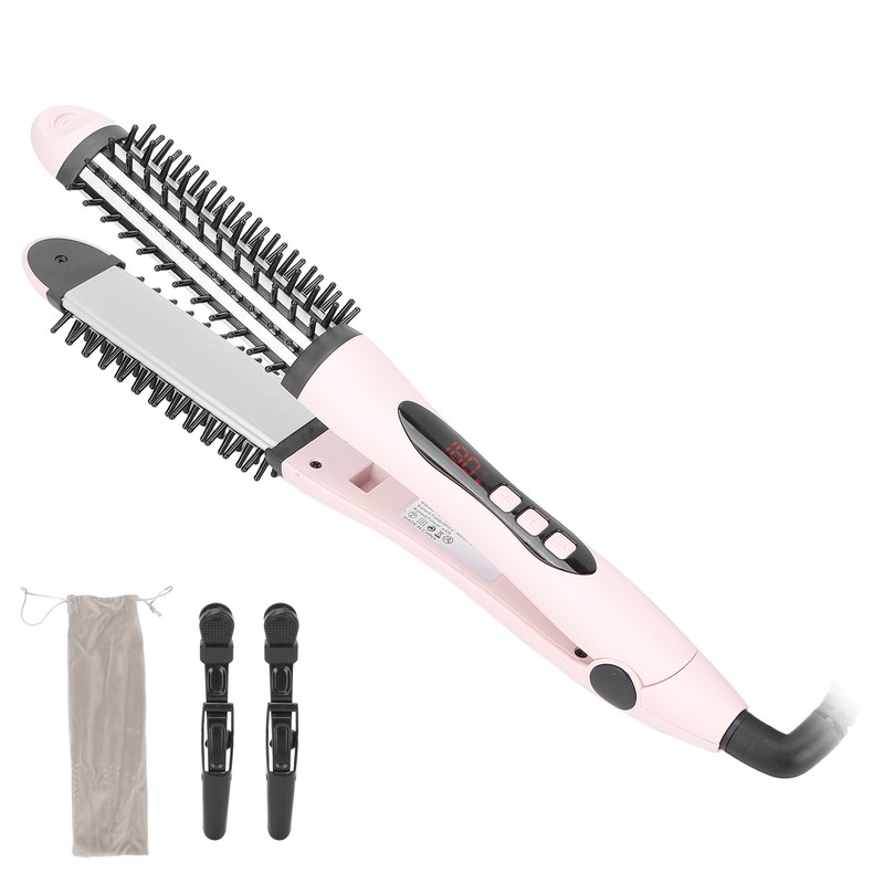 2‑in‑1 Hair Straightener Flat Iron Hot Round Brush Hair Straightening