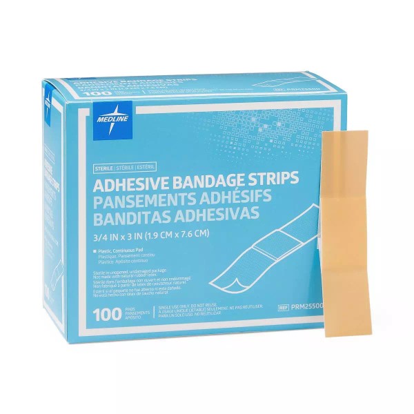 Medline Plastic Adhesive Bandage, 3/4" x 3", Case of 1200