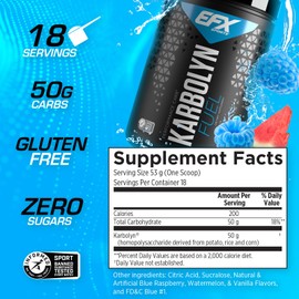 EFX Sports Karbolyn Fuel | Fast-Absorbing Carbohydrate Powder | Carb Load, Sustained Energy, Quick Recovery | Stimulant Free | 18 Servings (Blue Razz Watermelon)