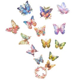 Ychsring Pegatinas de Mariposas Florales Brillantes - 30 Piezas de Pegatinas Holográficas de Glitter de PET Transparentes para Álbum de Recortes, Diar