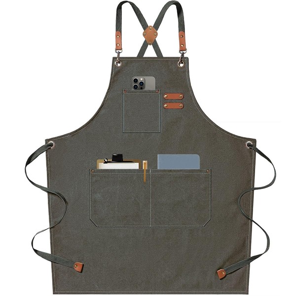 Generic Men Chef Aprons With Large Pockets Cotton Canvas Cross