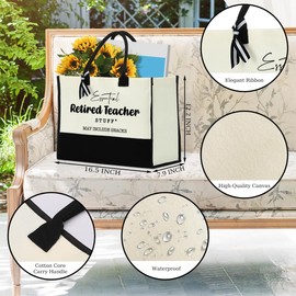 XHK Teacher Gifts Retirement Gifts for Women Retired Gifts for Teacher Moving Away Farewell Leaving Gifts for Teachers Essential Retired Teacher Stuff Tote Bag for Retirement Party