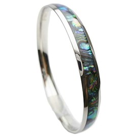 316L Stainless Steel Natural Abalone Paua Shell Inlay Hawaiian Curved Top Bangle Bracelet (Width: 6mm, 8mm, 10mm, 12mm) (Size: 7.5", 8", 8.5") (8, 8mm)