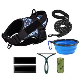 Tactical Dog Harness Vest for Large Medium Dogs No Pull Adjustable Reflective K9 Military Dog Service Harnesses with Easy Control Handle for Walking Hiking Training (Blue Camouflage, S)