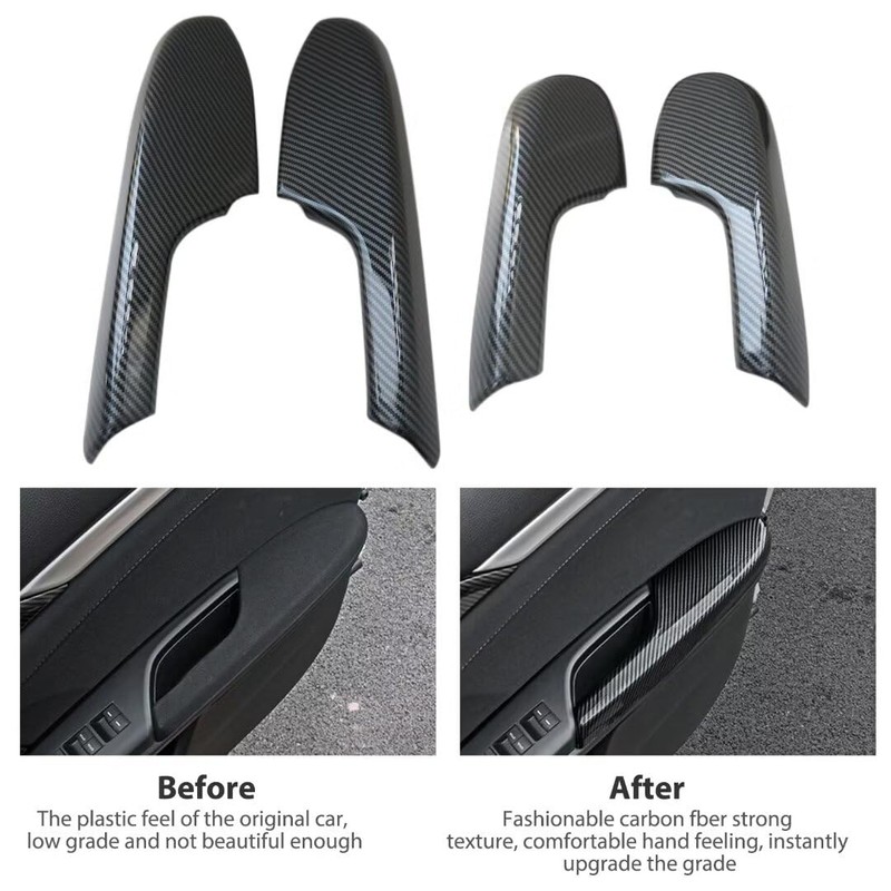 4Pcs Carbon Fiber Pattern Interior Door Armrest Panel Trim Cover