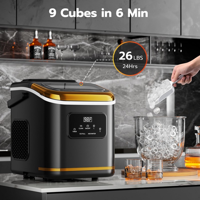 COWSAR Countertop Ice Maker with LED Display & Timer, 26lbs/24H,