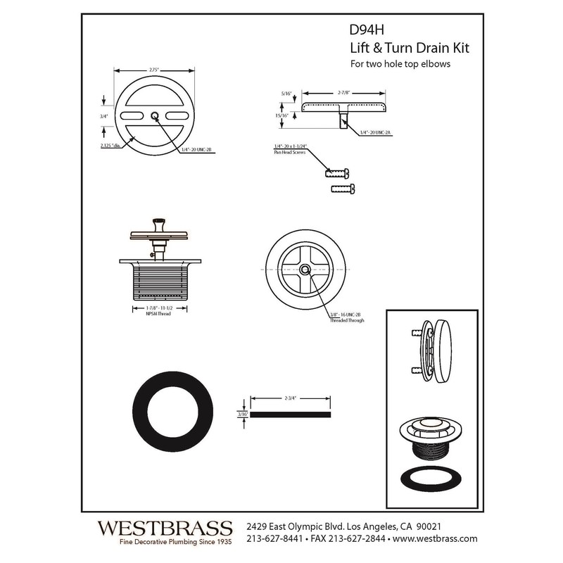 Westbrass Twist & Close Tub Trim Set with Floating Overflow
