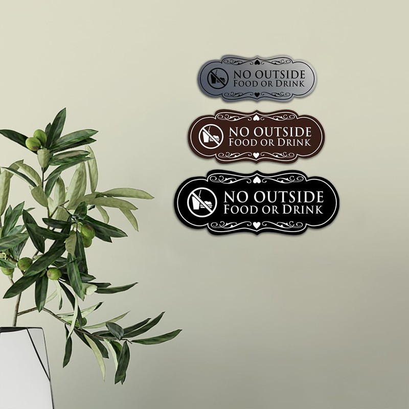 Signs ByLITA Designer No Outside Food or Drink Sign(Black Gold)