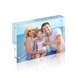 HOUSE DAY Acrylic Picture Frames 4x6, Strong Magnetic Photo Frame, Double-Sided Clear Photo Frames with Microfiber Cloth, Frameless Standing Desktop Frame for Home, Office, Events (1 Pack, Gift Ready)