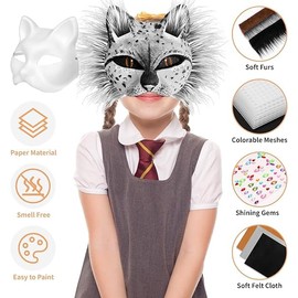 Amrocky DIY Therian Mask Kit Blank Cat Mask with Felt Fabric Sheet Plush Faux Fur Eye Mesh for Therian Gear Stuff