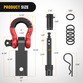 Nilight Anti-Theft Shackle Hitch Receiver 2Inch 45000 LBs Breaking Strength 3/4" Anti-Theft D Ring Shackle 5/8" Trailer Hitch Lock Pin Heavy Duty Solid Towing Kit for Trucks Off Road (Red&Black)
