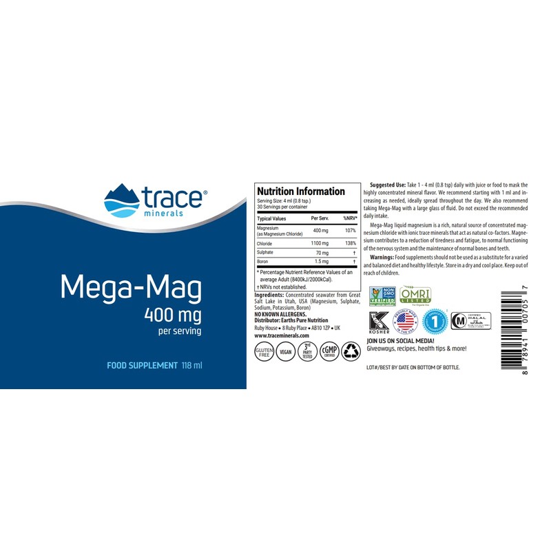 Trace Minerals Mega-Mag Magnesium Supplement - 4Fl Oz Low Sodium