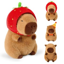 MeYuxg Capybara Cuddly Toy, 22 cm Capybara Plush Toy with Strawberry Tiara, Cute Childlike Water Pig Cuddly Toy, Soft and Comfortable Capybara Plush Toy, Gift, Home Decoration (Strawberry, 22 cm)