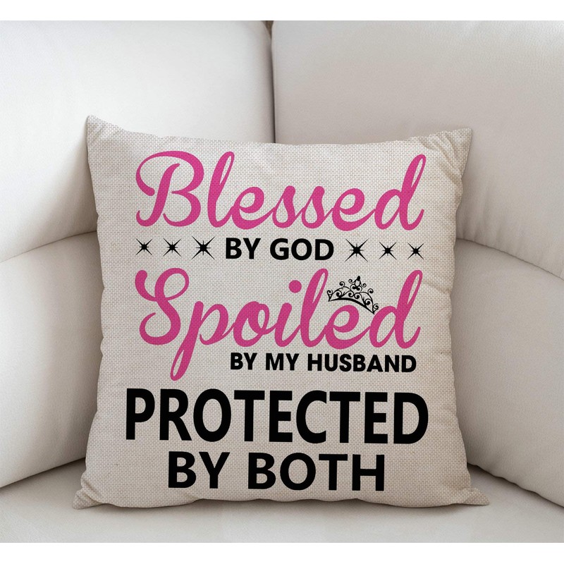 Swono Blessed by God Spoiled by My Husband Cotton Burlap