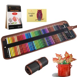 Heshengping 48 Color Colored Pencils Set for Coloring Books with 3-color Sketchbook coloring book Drawing kit Art Supplies with Roll up Canvas Case for Adults Beginners Teens