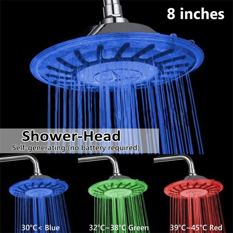 LED Shower Head 8 inch, Auto Color Changing LED Shower