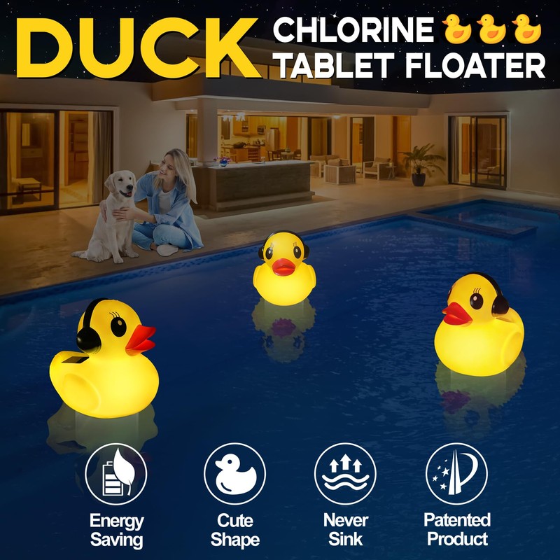 Pool Chlorine Floater with Light,Duck Chlorines Floaters with Adjustable Flow,Solar