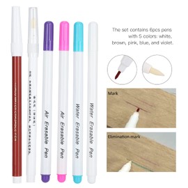 Zerodis Bolígrafo de Tela Borrable Al Aire Y Bolígrafo Borrable Al Agua, 6 Bolígrafos de Tinta Que Desaparecen, Marcador de Tela, Marcador Temporal para Herramientas de Costura de Tela a Medida