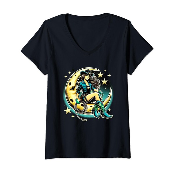 Womens Space Cowgirl Outfit Cosmic Costume Galactic Western V-Neck T-Shirt