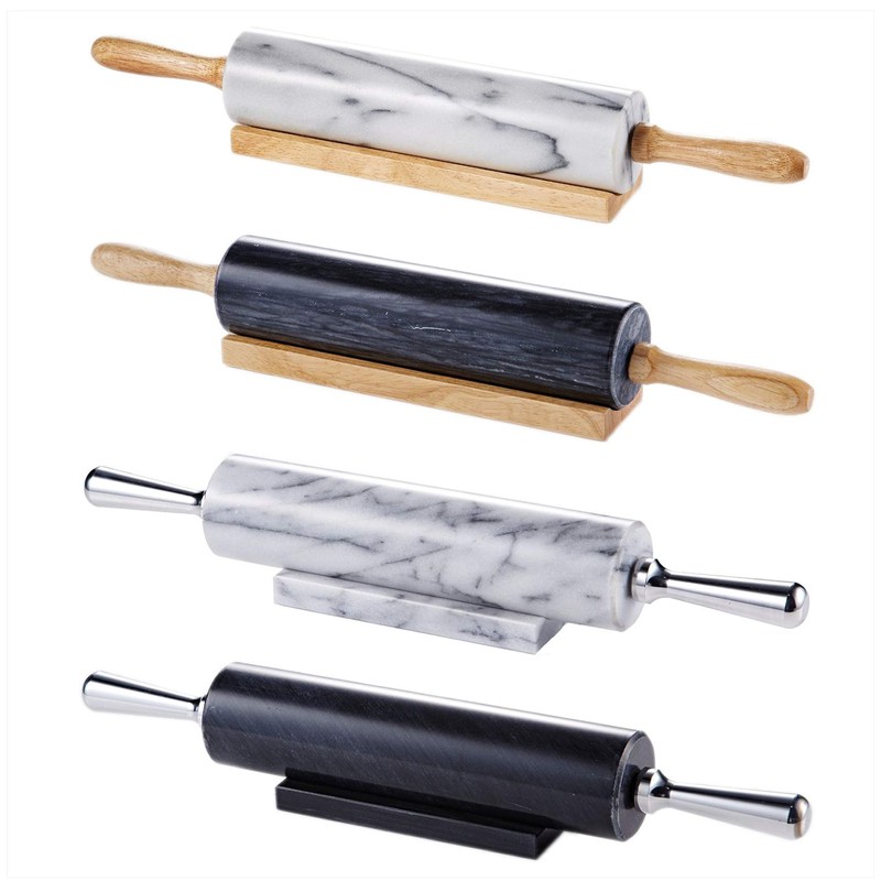 JEmarble Rolling Pin-Wooden Handles(White)(Premium Quality) Polished Surface 18-inch(10"Barrel) Genuine Stone