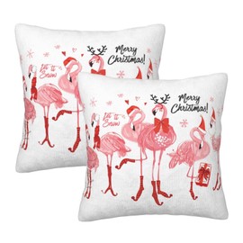 Oplp Merry Christmas Pink Flamingo Throw Pillow Covers Set of 2 Pillow Case Square Case Cushion Home for Bedroom Sofa Chair Decor 18"x18"