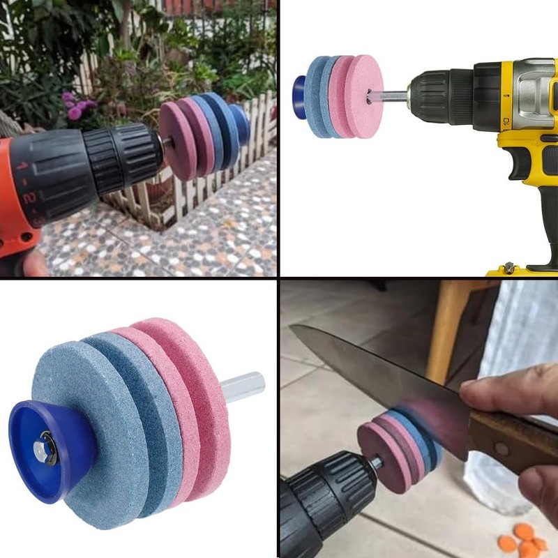 TopHomer Lawnmower Blade Sharpener with Drill, 4 Layer Sharpening Stone