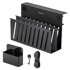 Volcora Desk Side Storage, Under Desk Laptop Holder, No Drill Desk Organizer with Magnetic Pen Box, Cable Clamp, Hanging Desk Organizer, Laptop Desk Mount File Holder for Office and Home, 2 Tier Black