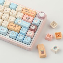 PBT Keycaps 142 Keys Cute Keycaps Dye-Sublimation Sea Salt Cat Keycaps Mao Profile Custom Keycaps for Cherry Gateron MX Swithes Mechanical Keyboards