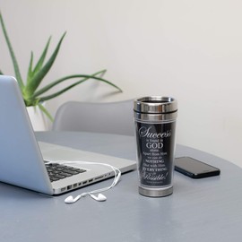 Success in God John 15:5 Black 16 Oz. Stainless Steel Insulated Travel Mug with Lid