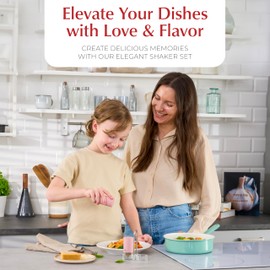 Signature Petal Pink Salt and Pepper Shakers with Holder - Elegant Stainless Steel Salt Shaker and Pepper Shaker Set with Acrylic Holder for Kitchen Counter or Restaurant Table (2-Piece Set)