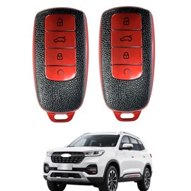 2Pcs Smart Car Key Fob Case, Soft TPU Remote Key Fob Cover Keychain Protector Accessories, Car Key Fob Protector Key Shell Compatible with Chery Omoda 5 Compatible with Tiggo 8 Pro 8 Plus (Black/Red)