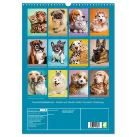 Friendship calendar - cats and dogs, best friends in an embrace, US-Version (Wall Calendar 2026 DIN A3 Portrait), CALVENDO 12 Month Wall Calendar